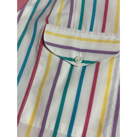 1970s-1980s HUNTERS GLEN White RAINBOW Striped Button Up Tank Top W/Pockets. L - Picture 6 of 10